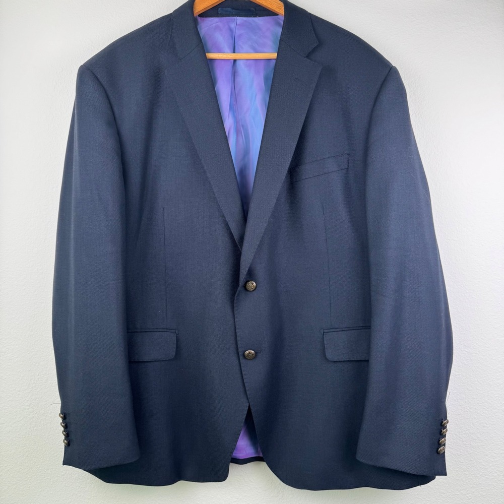 Berragamo Elegant Sport Coat Mens 52 Navy Blue Excellent 100% Wool Blazer